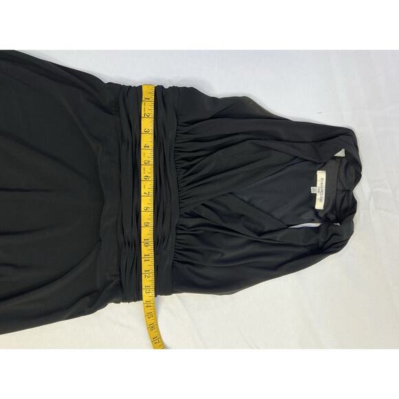 VTG Evan Picone Black Sleeveless V Neck Halter Empire Midi Dress 10 Cocktail - Picture 8 of 10